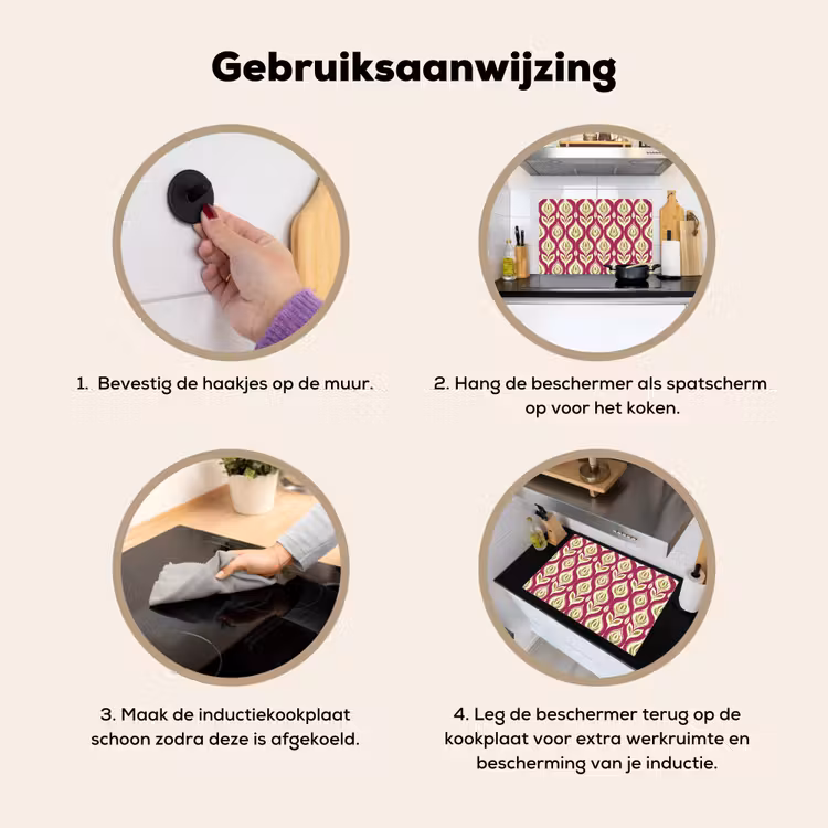 Inductie beschermer en spatscherm (2in1) - Retro - Floraal - Paars — 6