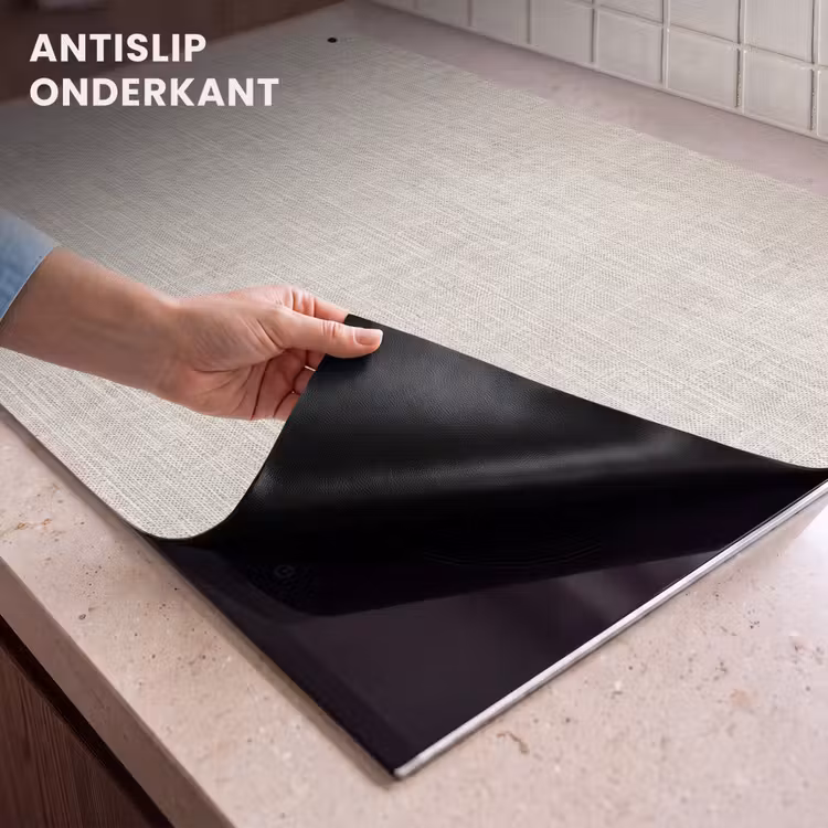 Inductie beschermer en spatscherm (2in1) - Linnen - Textuur - Beige — 4