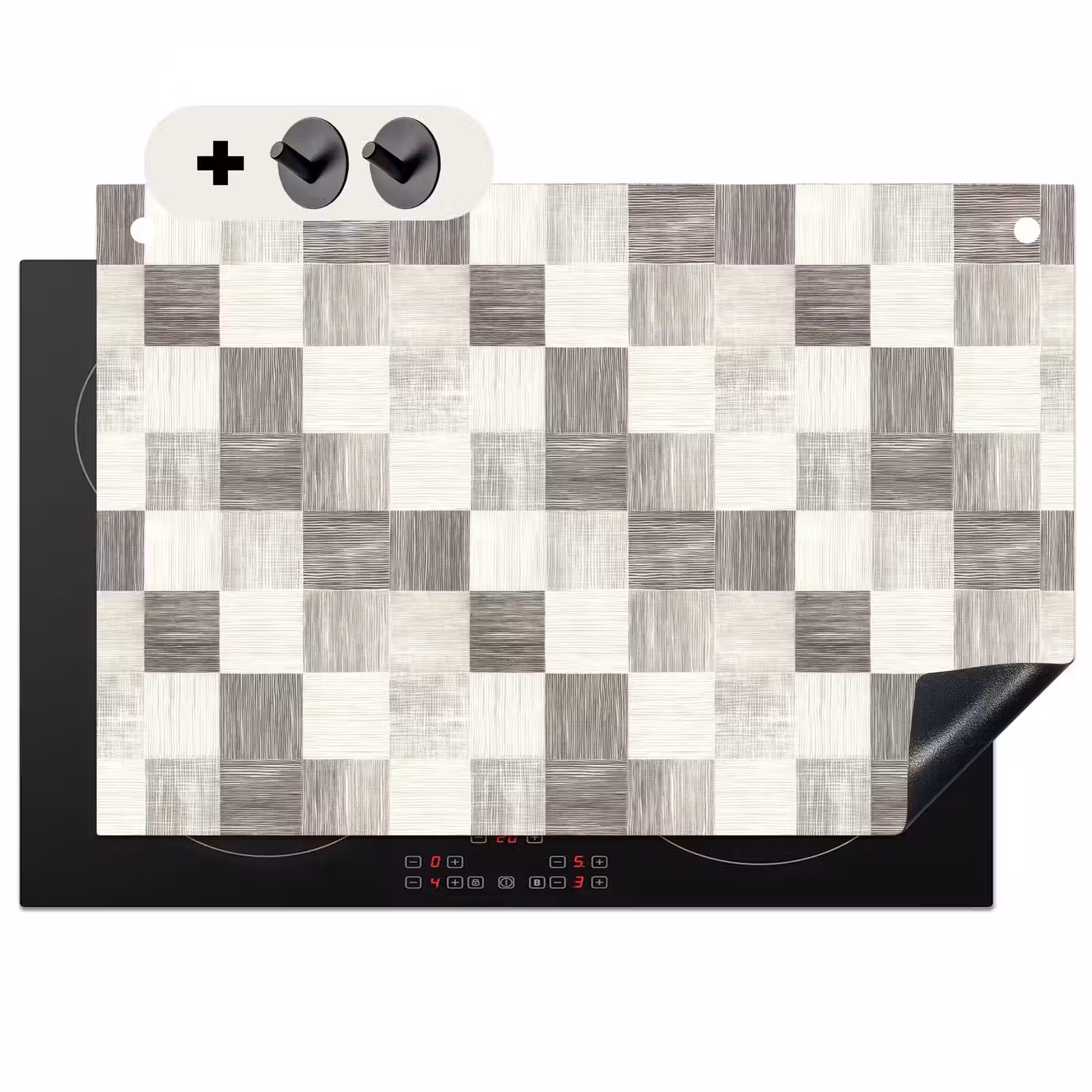 Inductie beschermer en spatscherm (2in1) - Patroon - Dambord - Houtnerf — 1