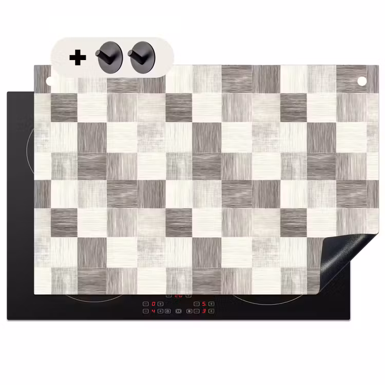 Inductie beschermer en spatscherm (2in1) - Patroon - Dambord - Houtnerf — 1