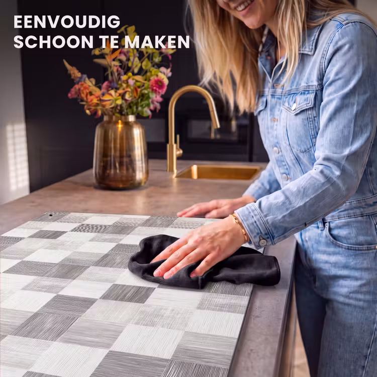 Inductie beschermer en spatscherm (2in1) - Patroon - Dambord - Houtnerf — 5