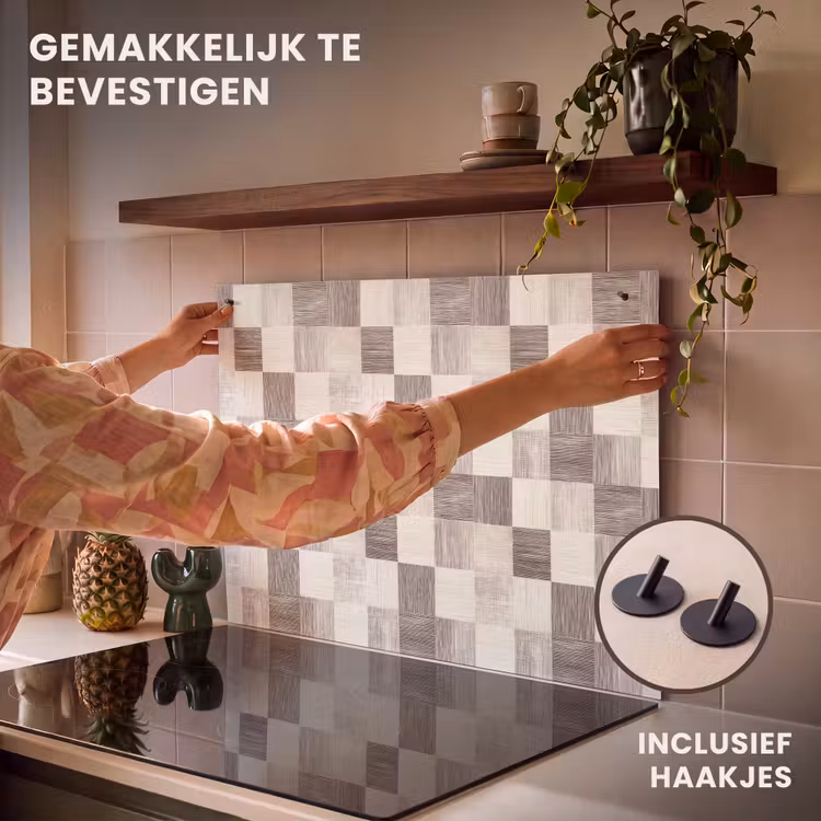 Inductie beschermer en spatscherm (2in1) - Patroon - Dambord - Houtnerf — 7