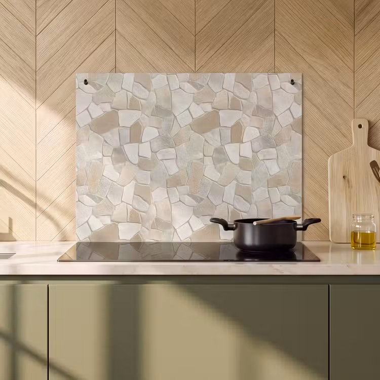 Inductie beschermer en spatscherm (2in1) - Mozaïek - Stenen - Beige — 2