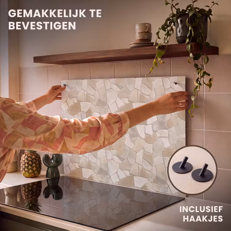 Inductie beschermer en spatscherm (2in1) - Mozaïek - Stenen - Beige — 7