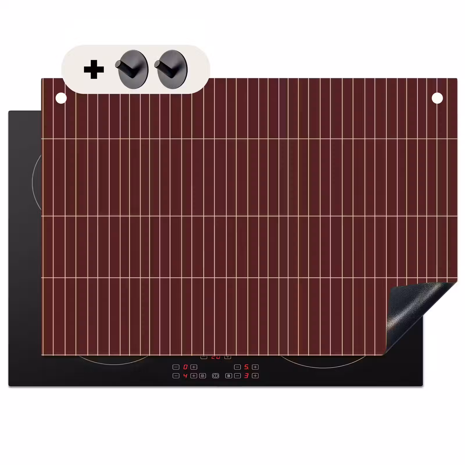 Inductie beschermer en spatscherm (2in1) - Lijnen - Patroon - Bordeaux — 1