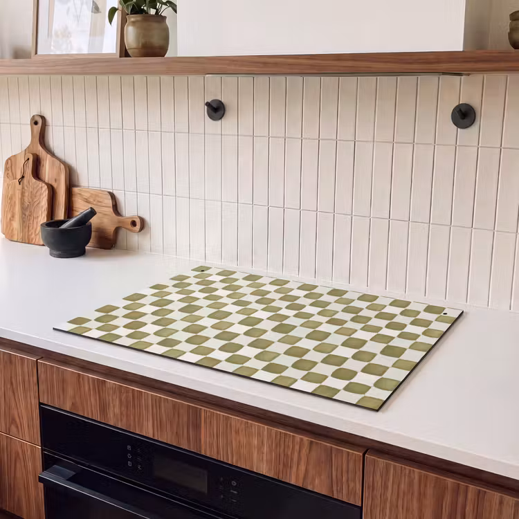 Inductie beschermer en spatscherm (2in1) - Schaak - Patroon - Groen — 3