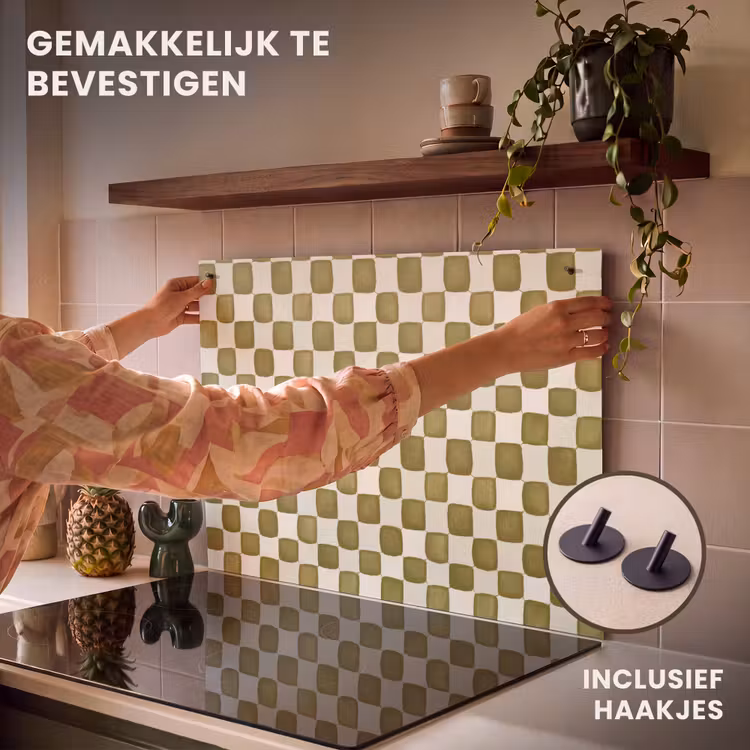 Inductie beschermer en spatscherm (2in1) - Schaak - Patroon - Groen — 7