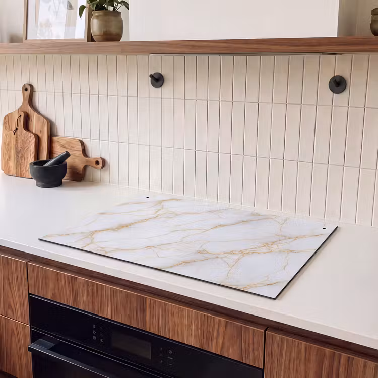 Inductie beschermer en spatscherm (2in1) - Wit - Goud - Marmer - Aders — 3