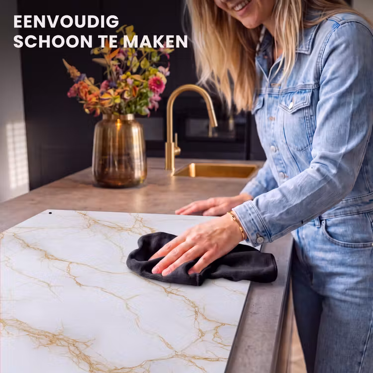 Inductie beschermer en spatscherm (2in1) - Wit - Goud - Marmer - Aders — 5