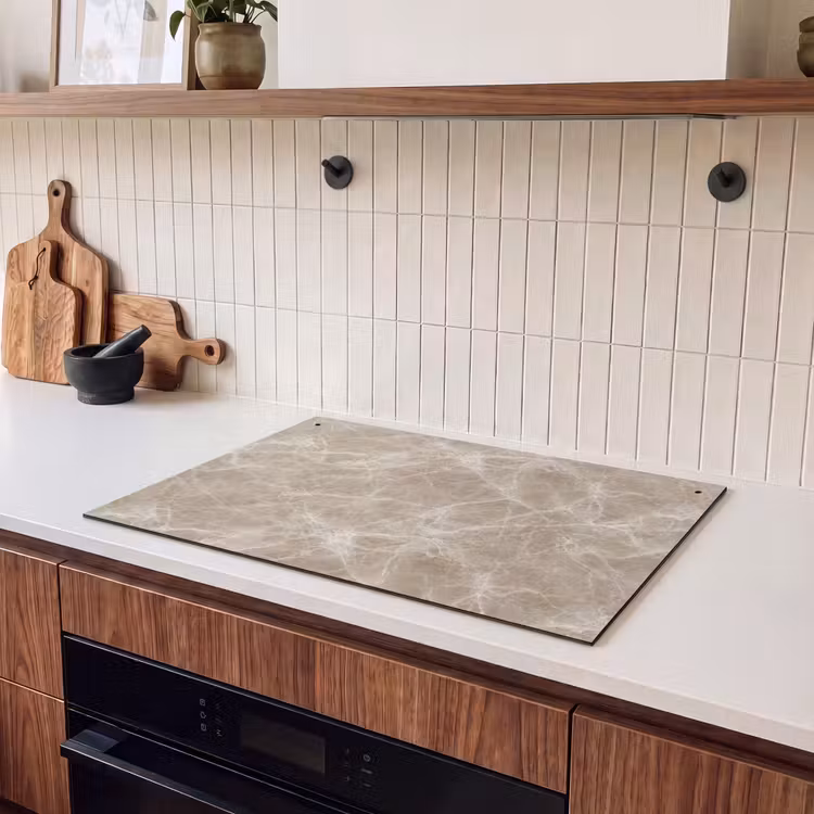 Inductie beschermer en spatscherm (2in1) - Bruin - Kristaladers - Marmer — 3