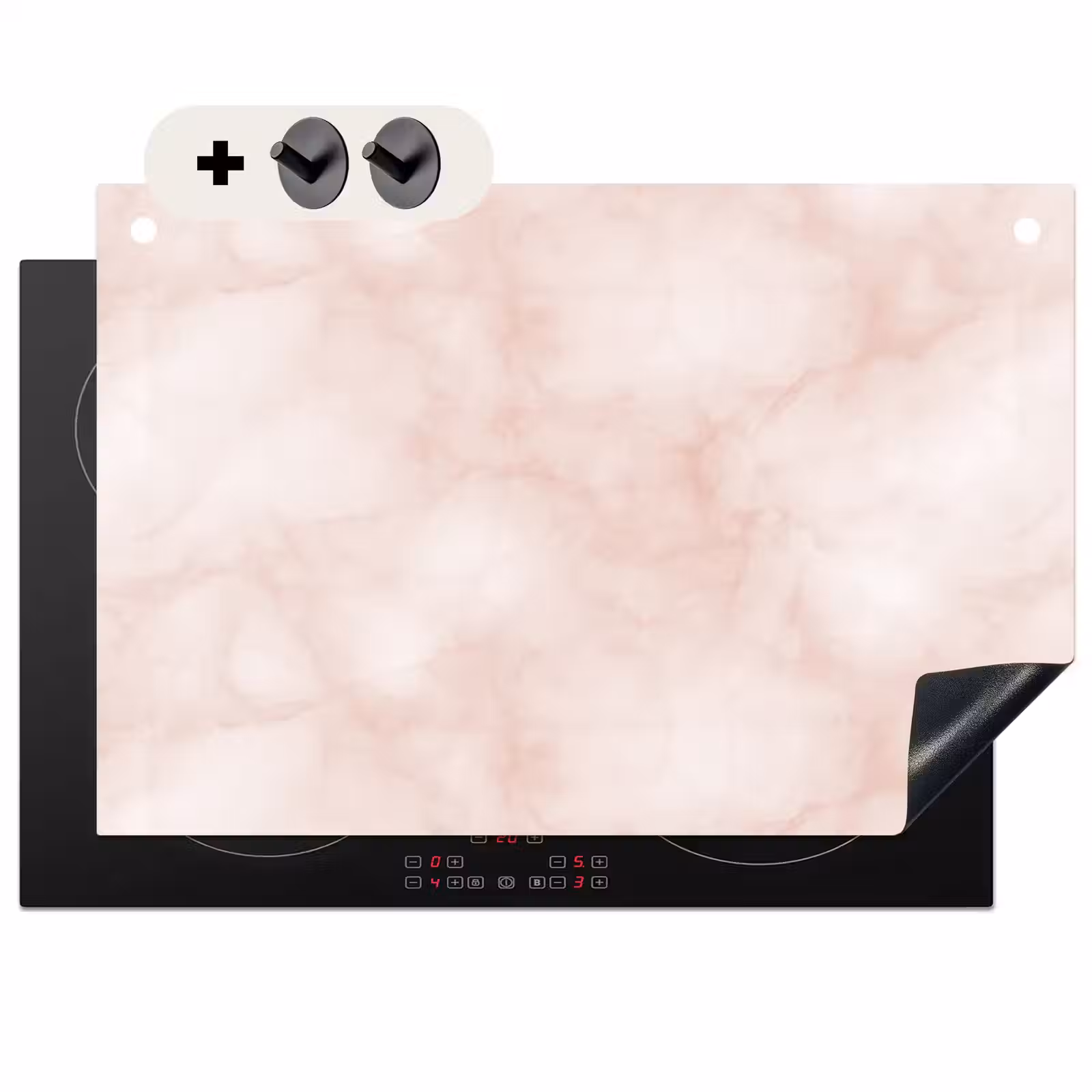 Inductie beschermer en spatscherm (2in1) - Roze - Marmer - Crème — 1