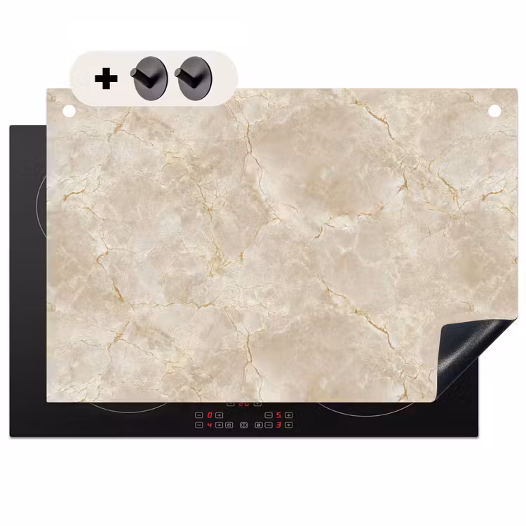 Inductie beschermer en spatscherm (2in1) - Lichtbeige - Marmer - Aders