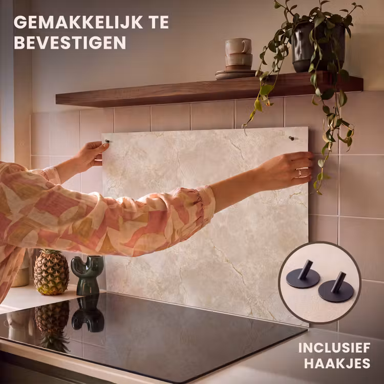 Inductie beschermer en spatscherm (2in1) - Lichtbeige - Marmer - Aders — 7