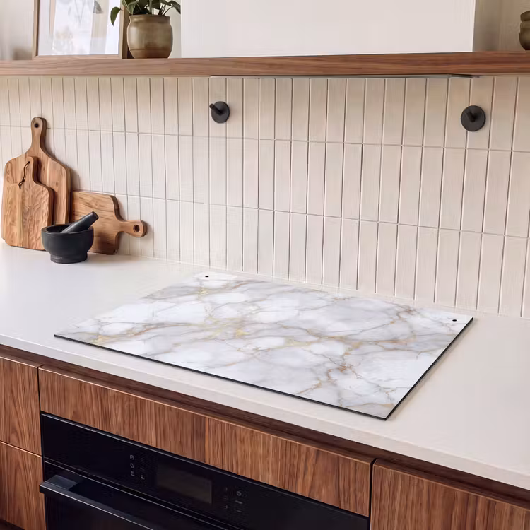 Inductie beschermer en spatscherm (2in1) - Wit - Goud - Marmer - Grijs — 3