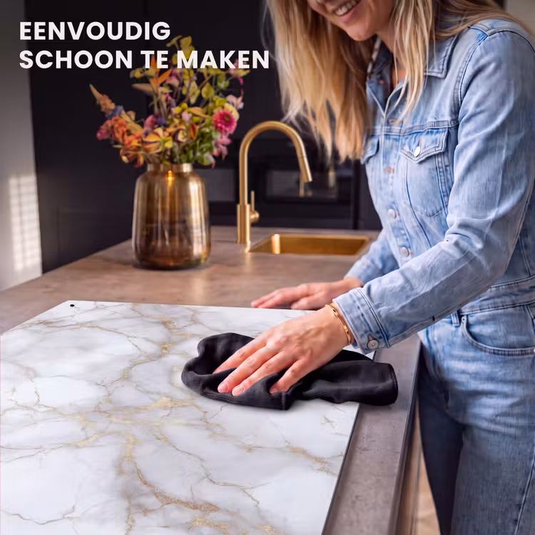 Inductie beschermer en spatscherm (2in1) - Wit - Goud - Marmer - Grijs — 5