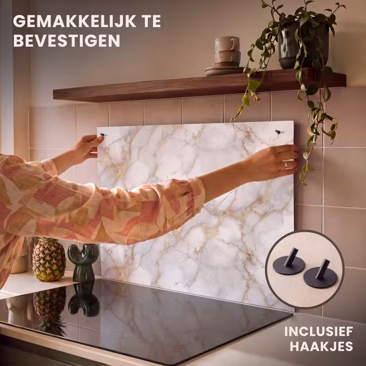 Inductie beschermer en spatscherm (2in1) - Wit - Goud - Marmer - Grijs — 7