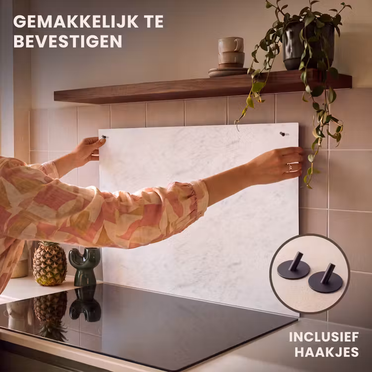 Inductie beschermer en spatscherm (2in1) - Wit - Marmer - Grijze aders — 7