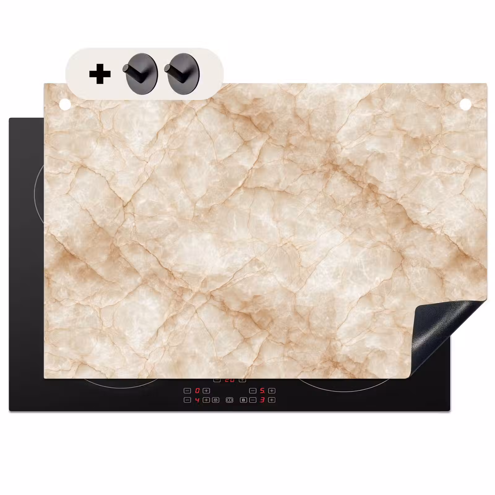 Inductie beschermer en spatscherm (2in1) - Kristalstructuur - Bruin - Marmer — 1