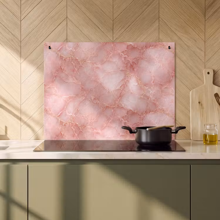 Inductie beschermer en spatscherm (2in1) - Roze - Kwarts - Goud - Marmer — 2