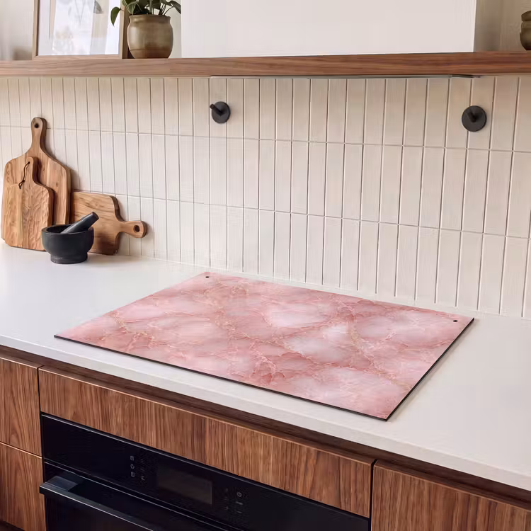 Inductie beschermer en spatscherm (2in1) - Roze - Kwarts - Goud - Marmer — 3