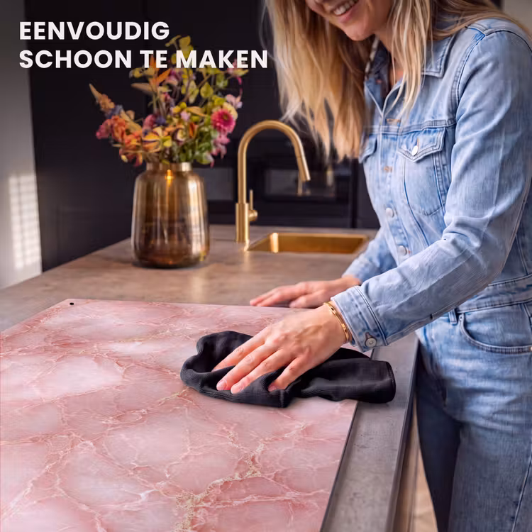 Inductie beschermer en spatscherm (2in1) - Roze - Kwarts - Goud - Marmer — 5