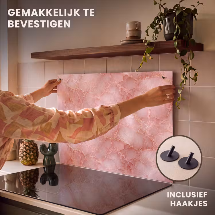 Inductie beschermer en spatscherm (2in1) - Roze - Kwarts - Goud - Marmer — 7