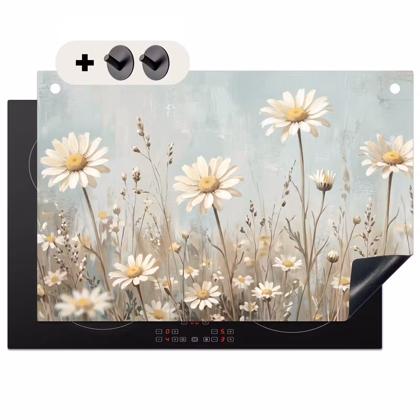 Inductie beschermer en spatscherm (2in1) - Madelief - Illustratie - Wit — 1