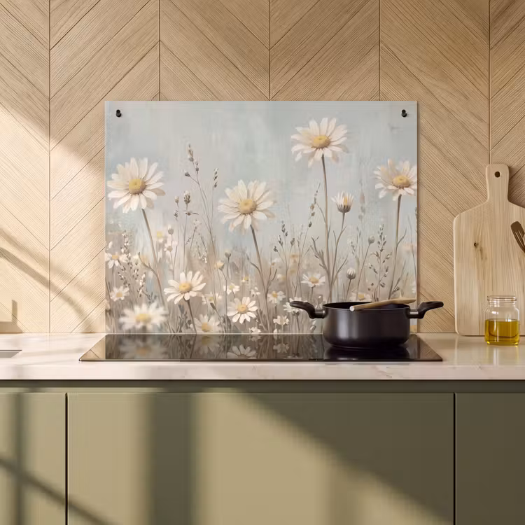 Inductie beschermer en spatscherm (2in1) - Madelief - Illustratie - Wit — 2