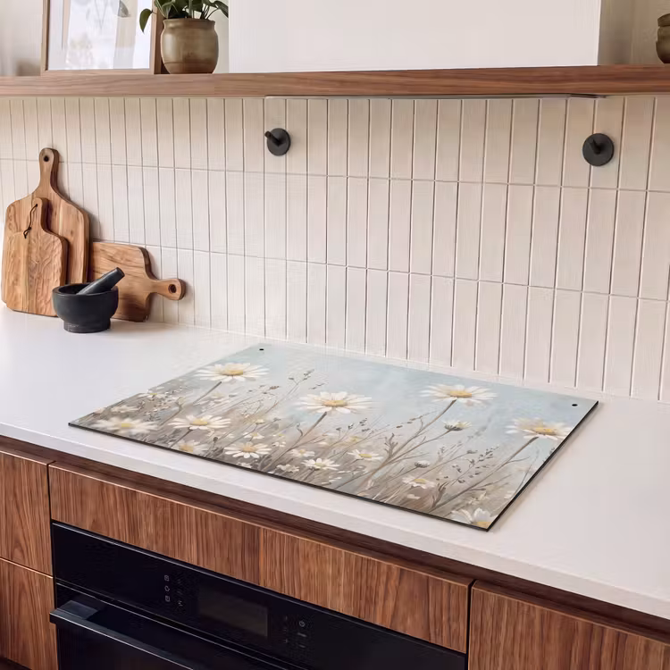 Inductie beschermer en spatscherm (2in1) - Madelief - Illustratie - Wit — 3