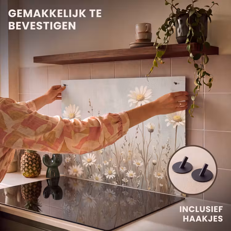 Inductie beschermer en spatscherm (2in1) - Madelief - Illustratie - Wit — 7