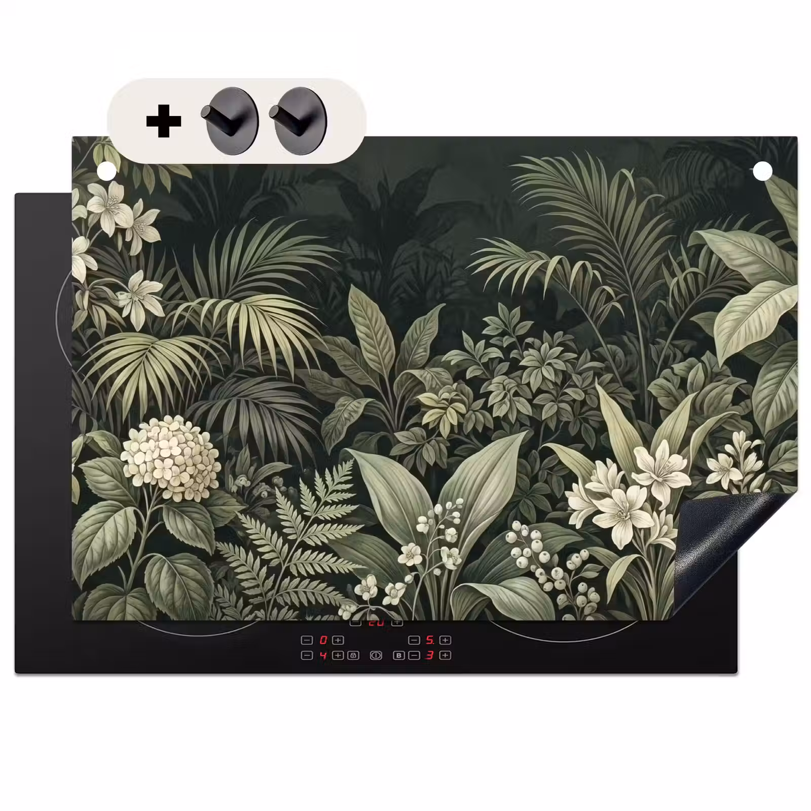 Inductie beschermer en spatscherm (2in1) - Jungle - Bladeren - Botanisch - Groen — 1