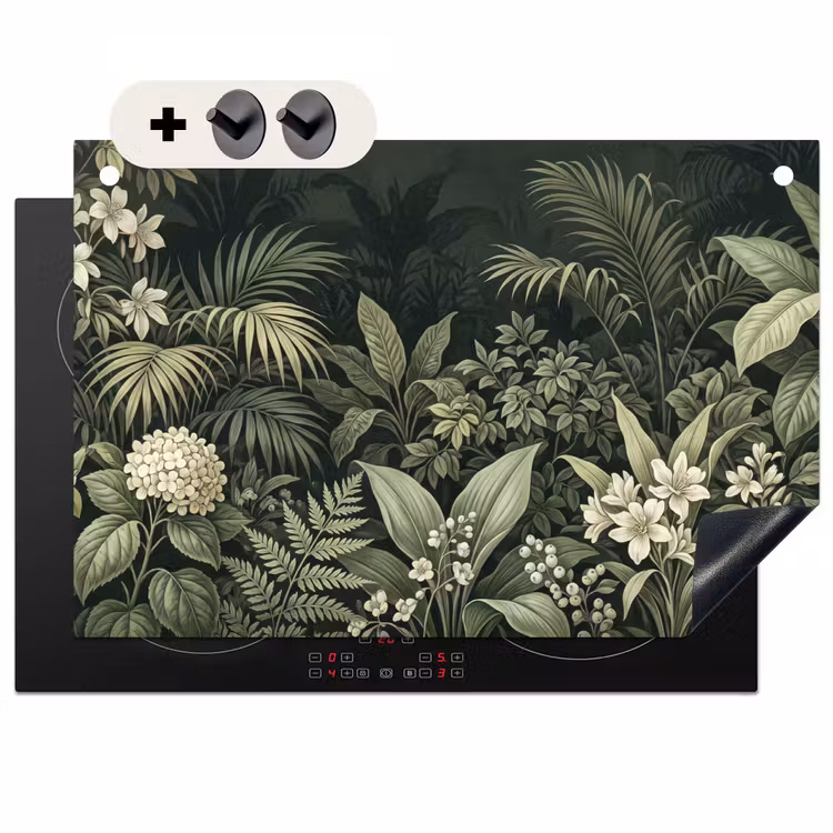Inductie beschermer en spatscherm (2in1) - Jungle - Bladeren - Botanisch - Groen
