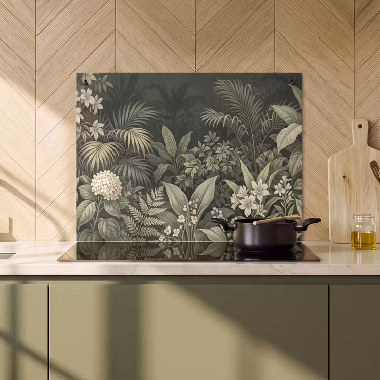 Inductie beschermer en spatscherm (2in1) - Jungle - Bladeren - Botanisch - Groen — 2