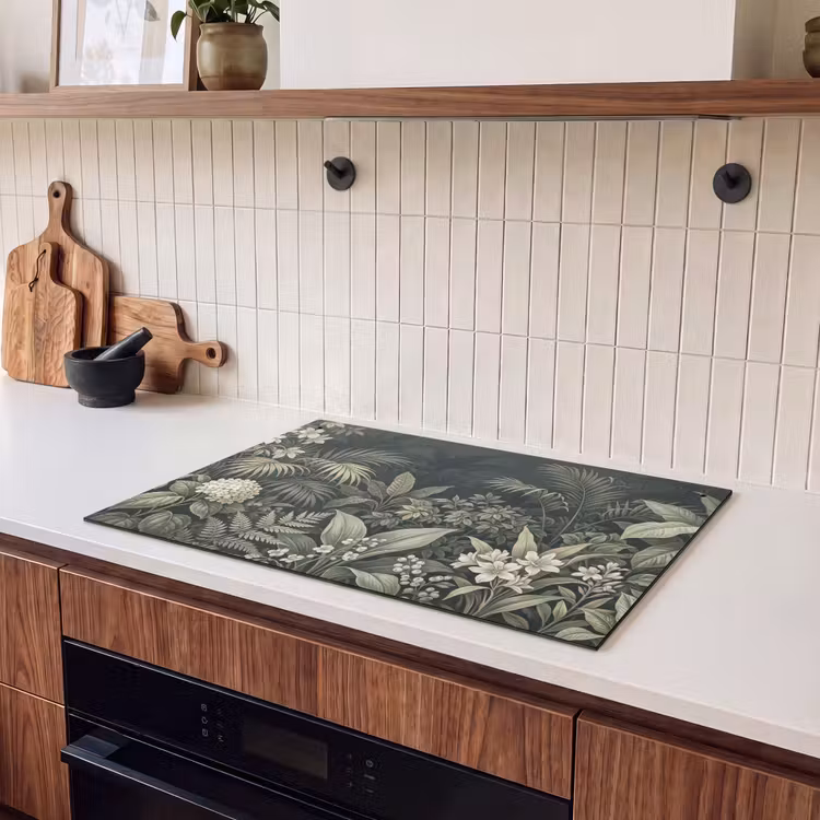 Inductie beschermer en spatscherm (2in1) - Jungle - Bladeren - Botanisch - Groen — 3