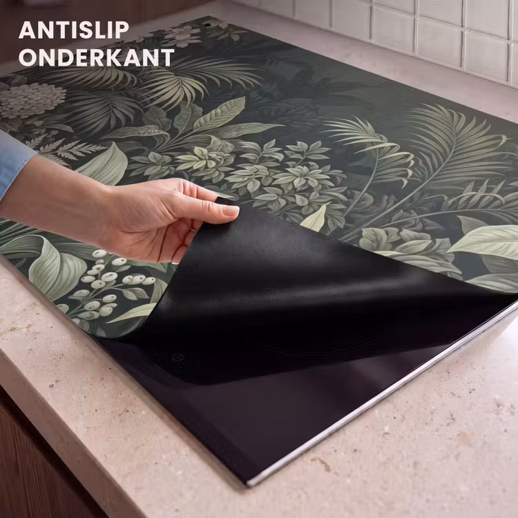 Inductie beschermer en spatscherm (2in1) - Jungle - Bladeren - Botanisch - Groen — 4