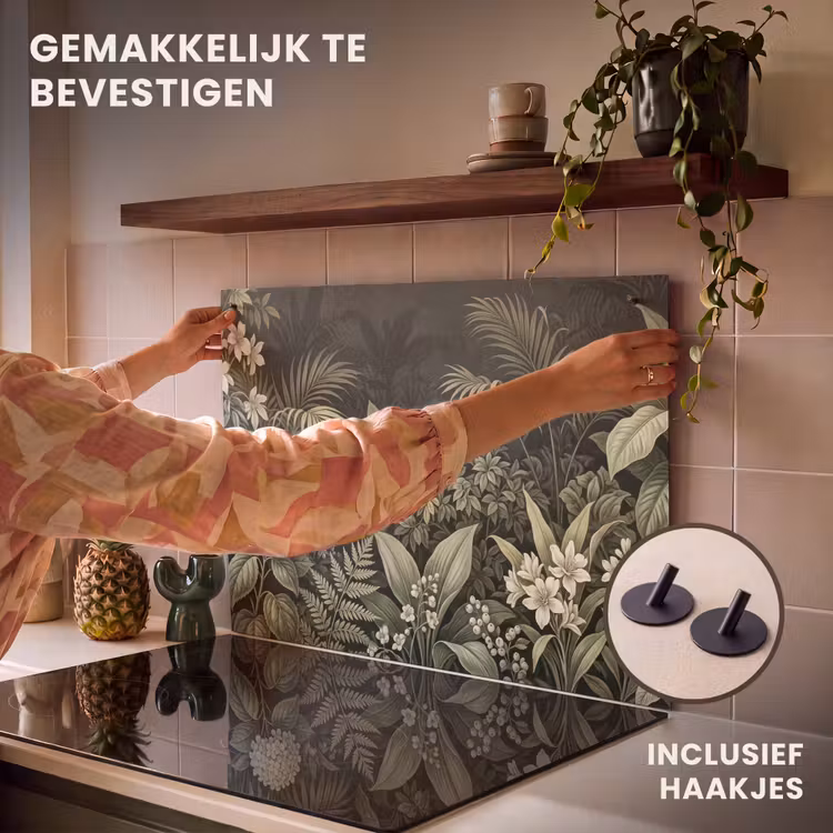 Inductie beschermer en spatscherm (2in1) - Jungle - Bladeren - Botanisch - Groen — 7
