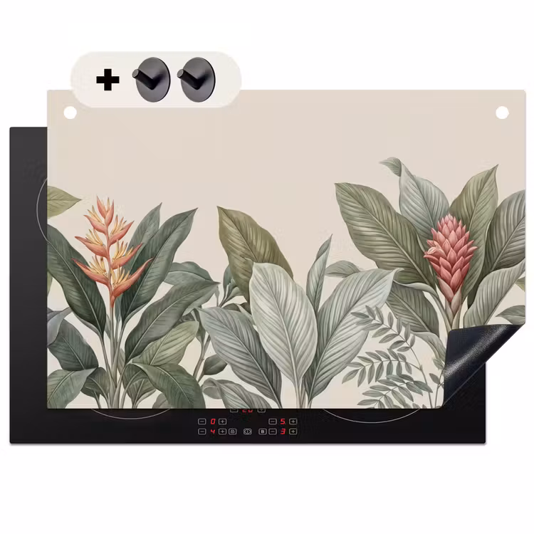 Inductie beschermer en spatscherm (2in1) - Tropisch - Planten - Modern - Groen