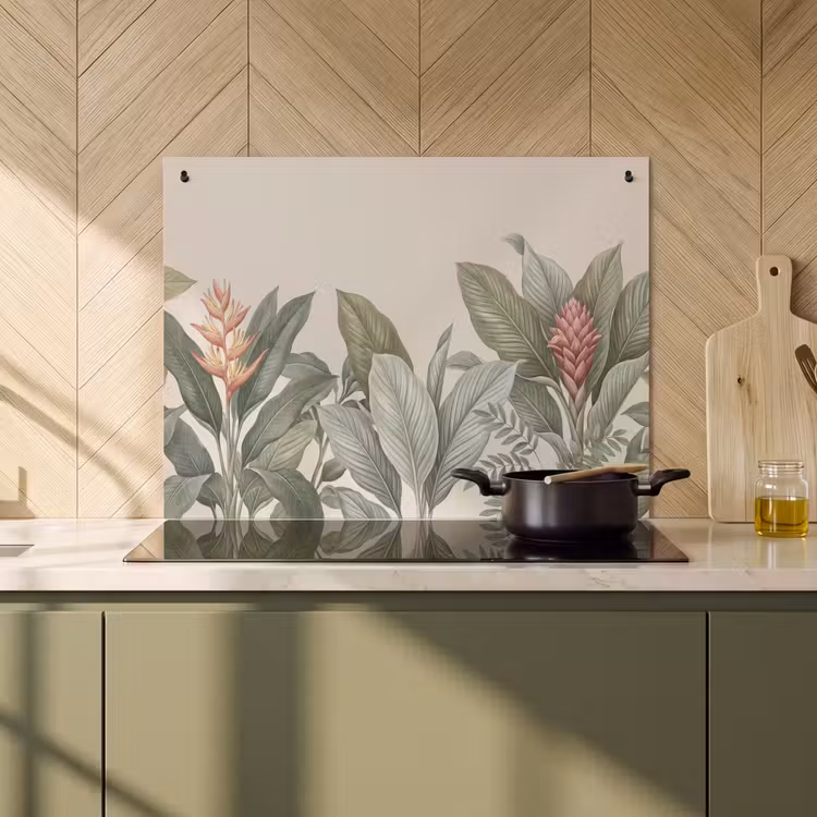 Inductie beschermer en spatscherm (2in1) - Tropisch - Planten - Modern - Groen — 2