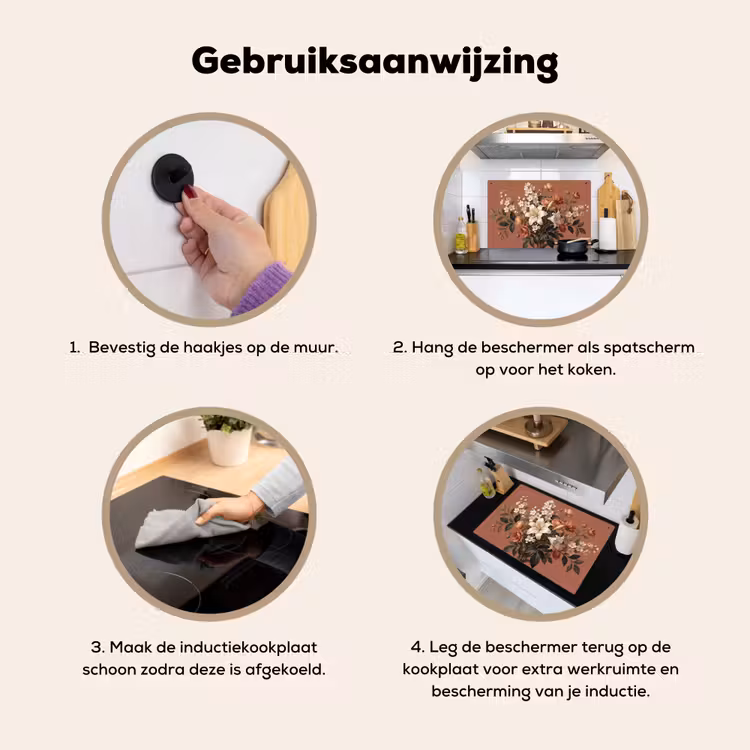 Inductie beschermer en spatscherm (2in1) - Boeket - Retro - Kleurrijk — 6