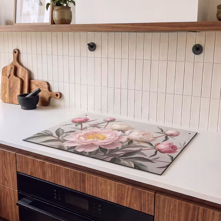 Inductie beschermer en spatscherm (2in1) - Pioenrozen - Boeket - Roze — 3