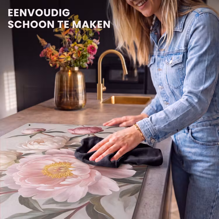 Inductie beschermer en spatscherm (2in1) - Pioenrozen - Boeket - Roze — 5
