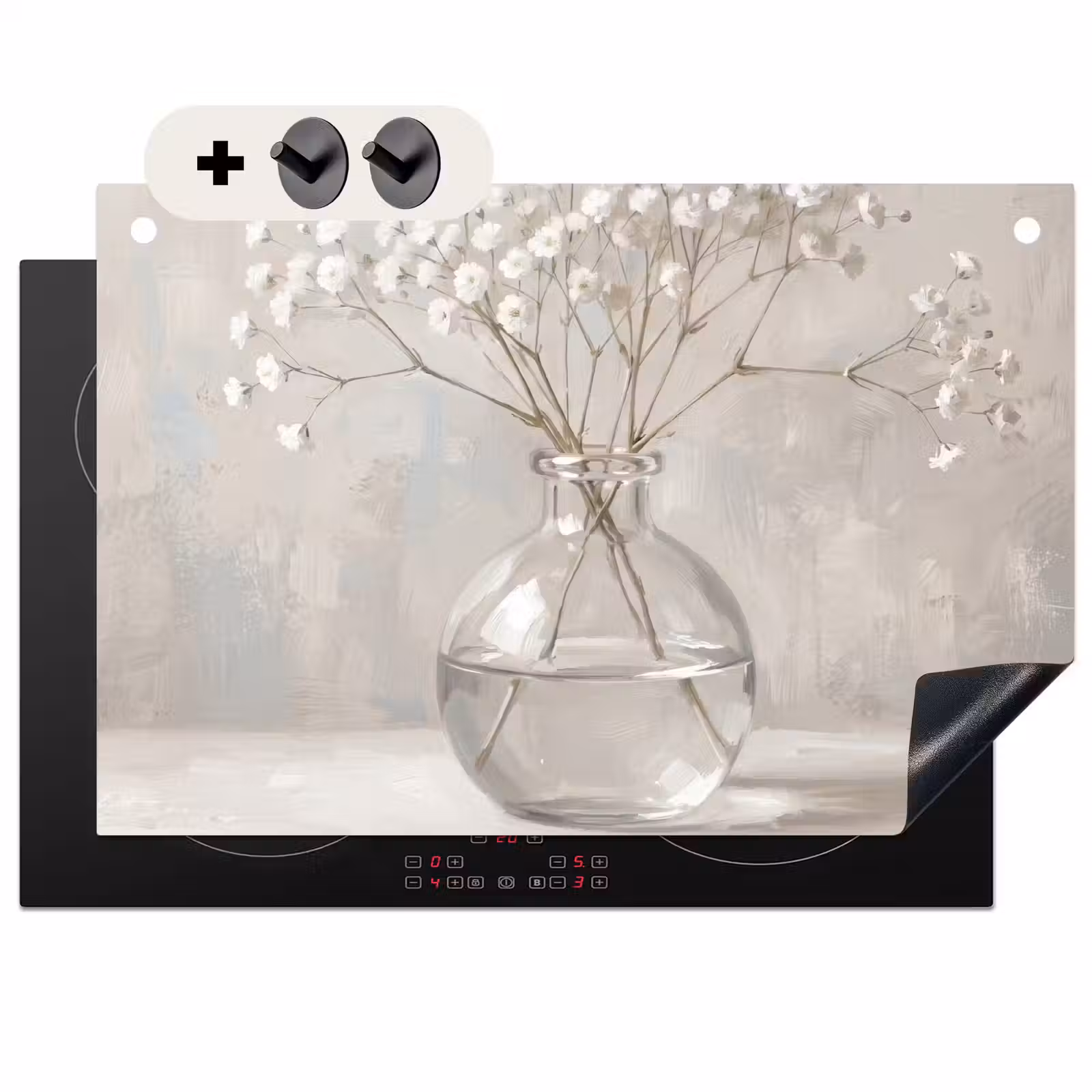 Inductie beschermer en spatscherm (2in1) - Gipskruid - Vaas - Wit — 1