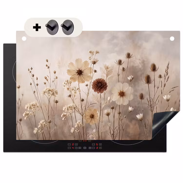 Inductie beschermer en spatscherm (2in1) - Wilde bloemen - Botanisch - Vintage - Natuur - Rustiek