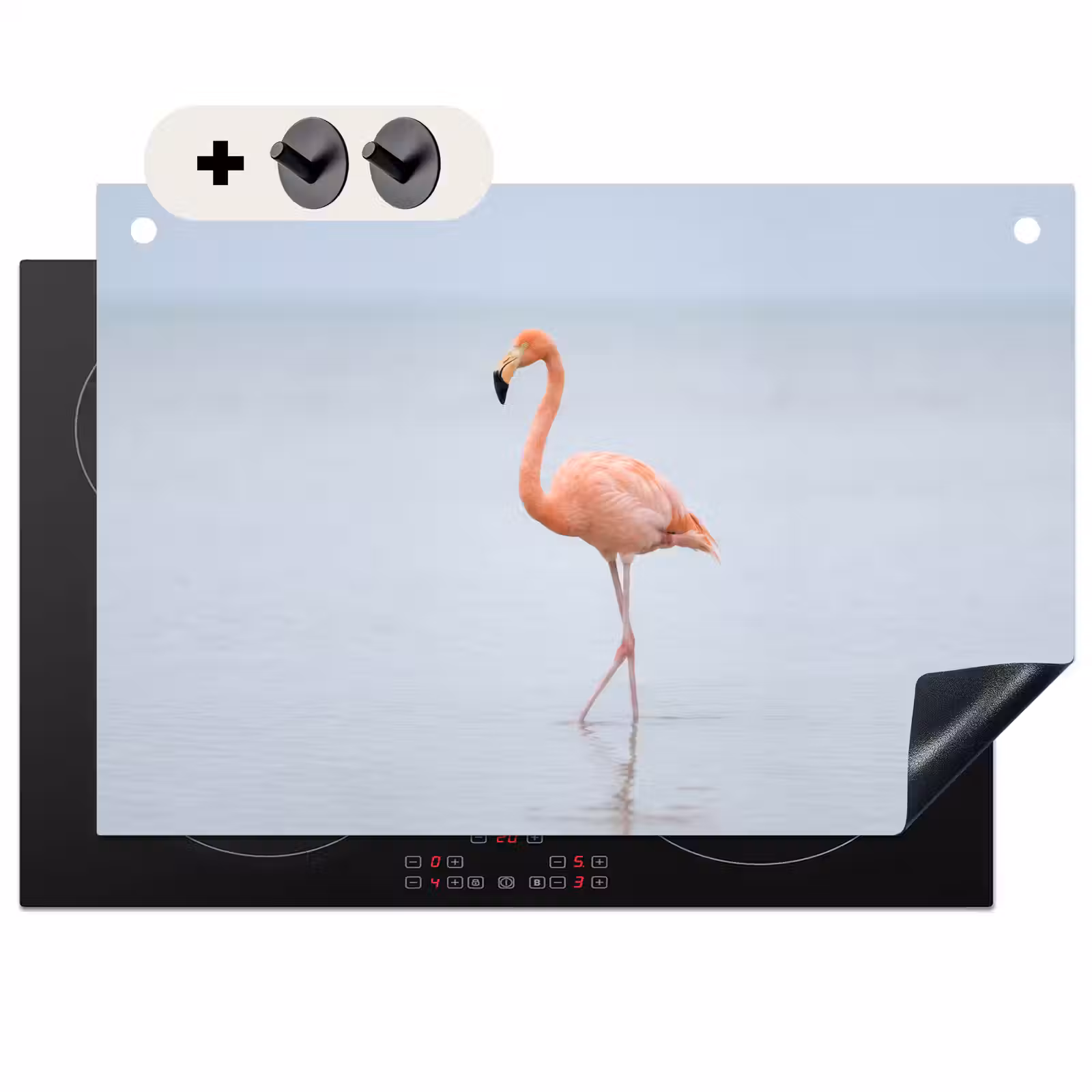 Inductie beschermer en spatscherm (2in1) - Flamingo - Zee - Roze — 1