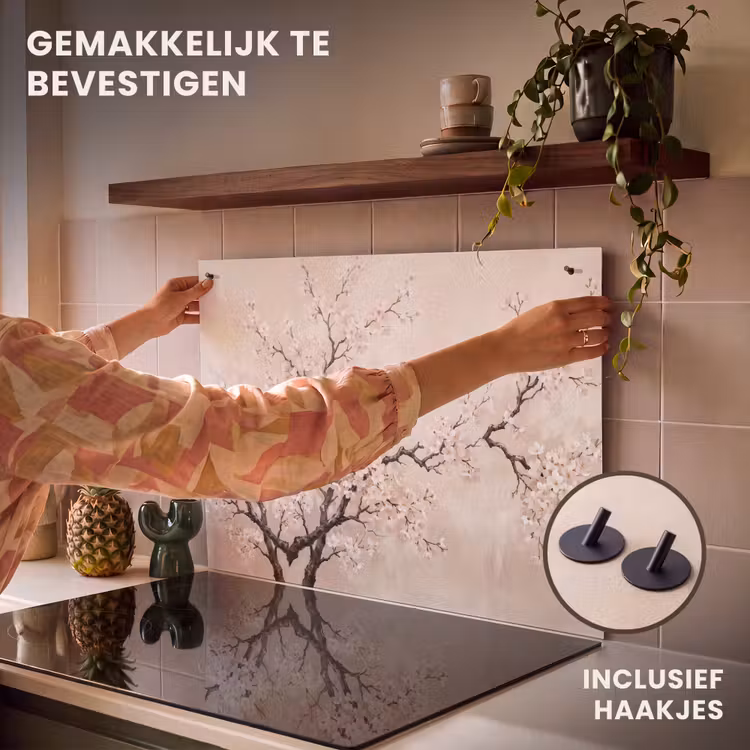 Inductie beschermer en spatscherm (2in1) - Bloesem - Illustratie - Taupe — 7
