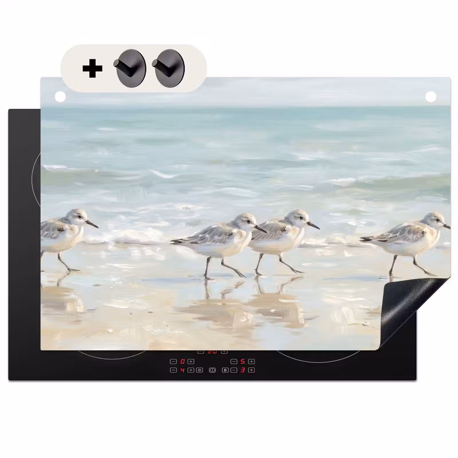 Inductie beschermer en spatscherm (2in1) - Vogels - Strand - Zee — 1