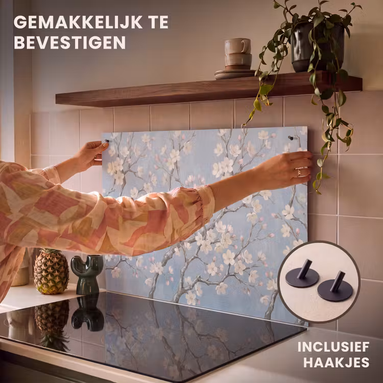Inductie beschermer en spatscherm (2in1) - Takken - Kersenbloesem - Blauw — 7