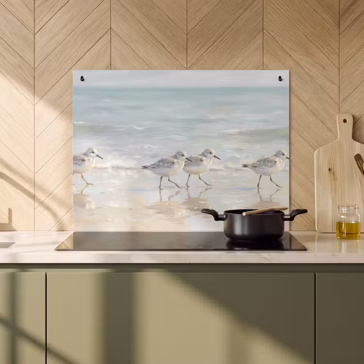 Inductie beschermer en spatscherm (2in1) - Vogels - Strand - Zee — 2