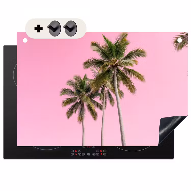Inductie beschermer en spatscherm (2in1) - Palmboom - Tropisch - Pink — 1