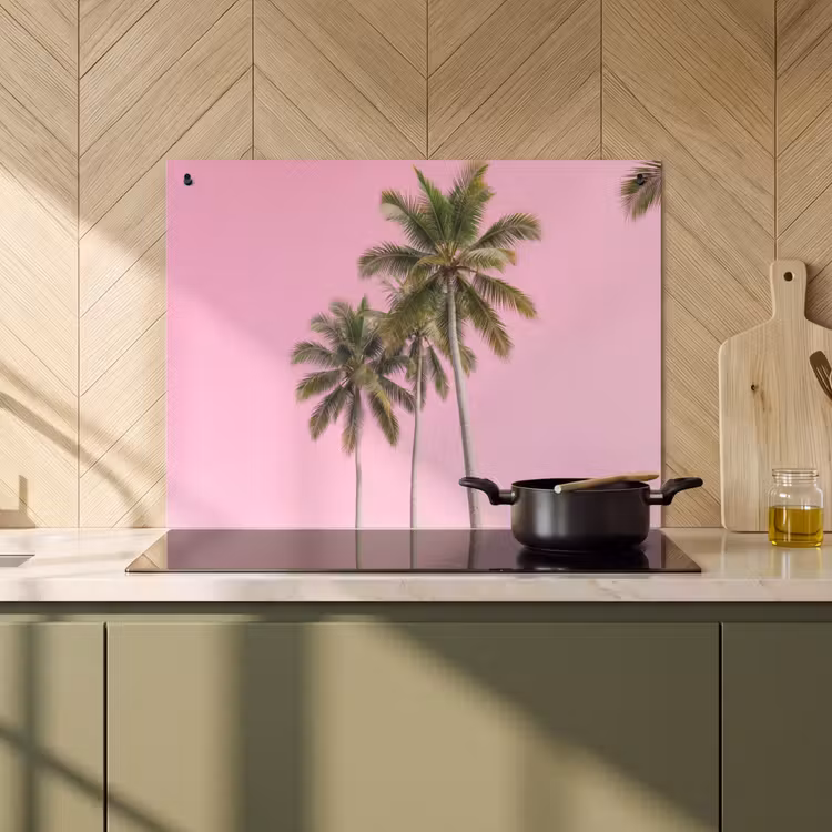 Inductie beschermer en spatscherm (2in1) - Palmboom - Tropisch - Pink — 2